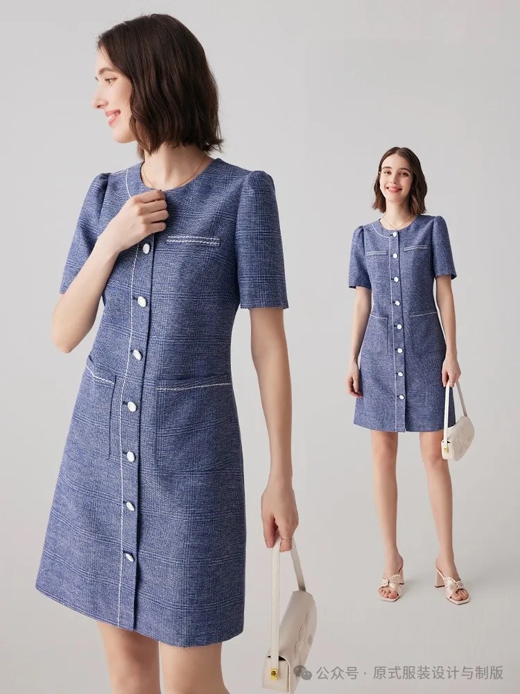 5款-法式小香風連衣裙結構紙樣裁剪圖！